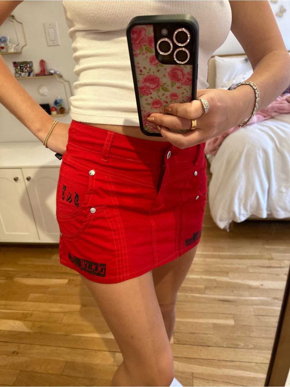 Dolce & Gabbana Red Mini Skirt with Black Graphic Accents